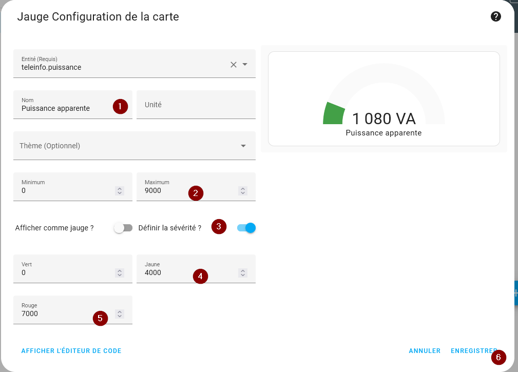 configuration de la Jauge (Copie d'écran)